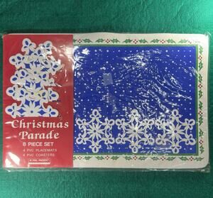 Vintage Christmas Snowflake Placemats Coasters 8pc Set 11x17 Holiday Table Decor